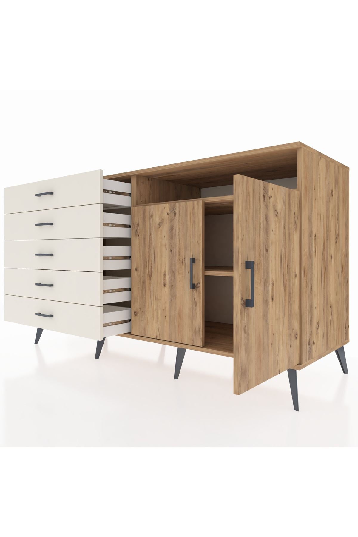 Kronos Konsol 2 Raflı 5 Çekmeceli 2 Kapaklı 176x59x99 Çam-Çam/Aytaşı