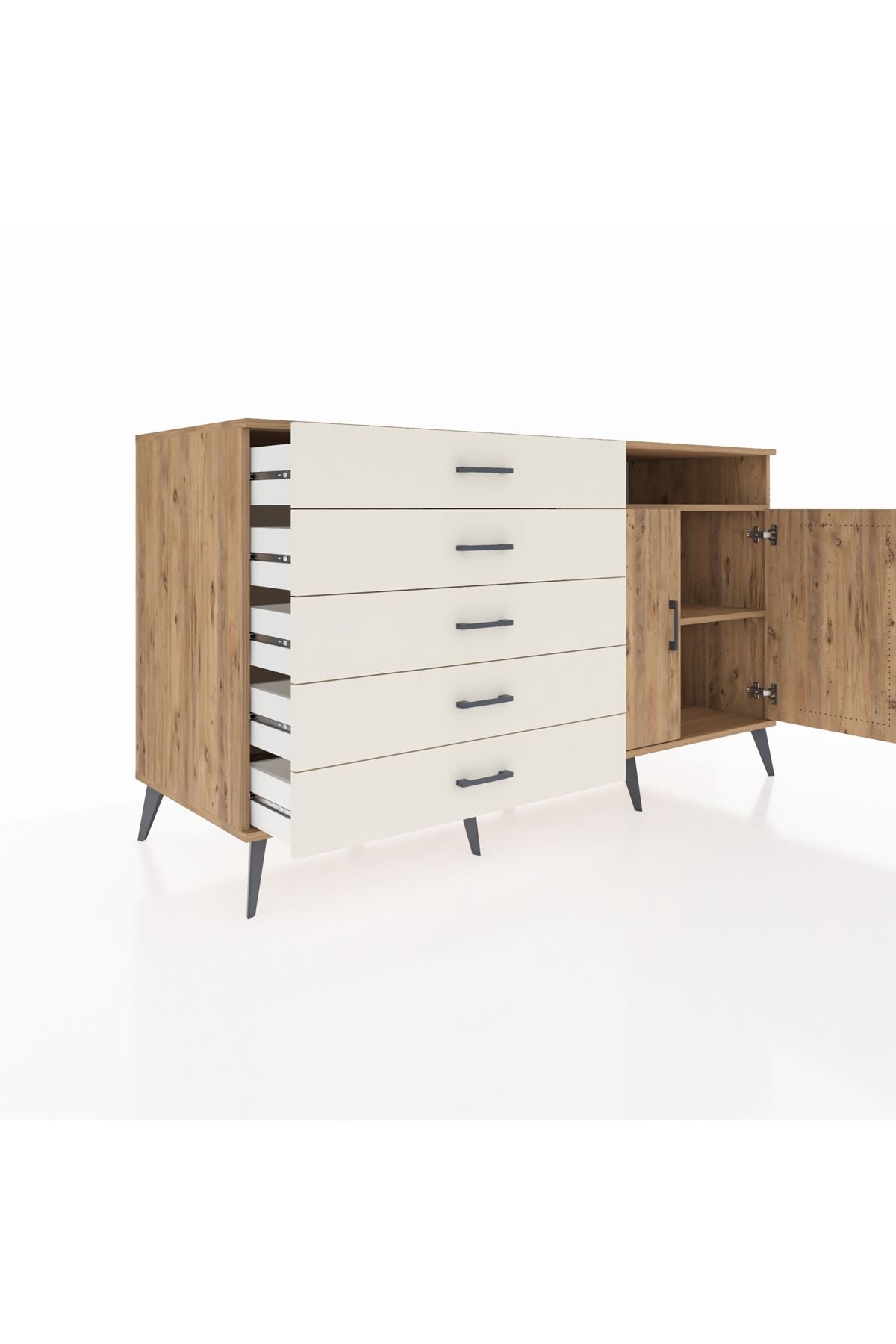 Kronos Konsol 2 Raflı 5 Çekmeceli 2 Kapaklı 176x59x99 Çam-Çam/Aytaşı