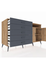 Kronos Konsol 2 Raflı 5 Çekmeceli 2 Kapaklı 176x59x99 Çam-Çam/Antrasit