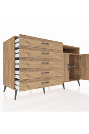 Kronos Konsol 2 Raflı 5 Çekmeceli 2 Kapaklı 176x59x99 Çam-Çam