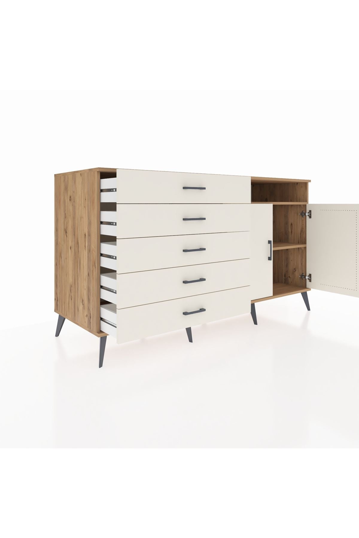 Kronos Konsol 2 Raflı 5 Çekmeceli 2 Kapaklı 176x59x99 Çam-Aytaşı