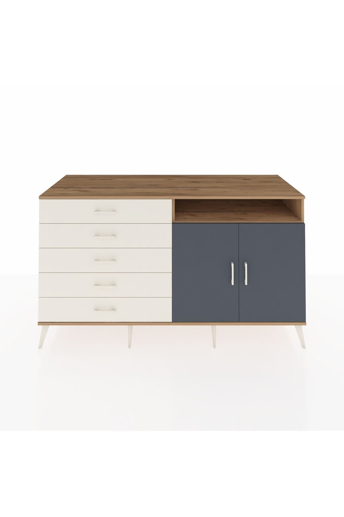 Kronos Konsol 2 Raflı 5 Çekmeceli 2 Kapaklı 176x59x99 Çam-Antrasit/Aytaşı