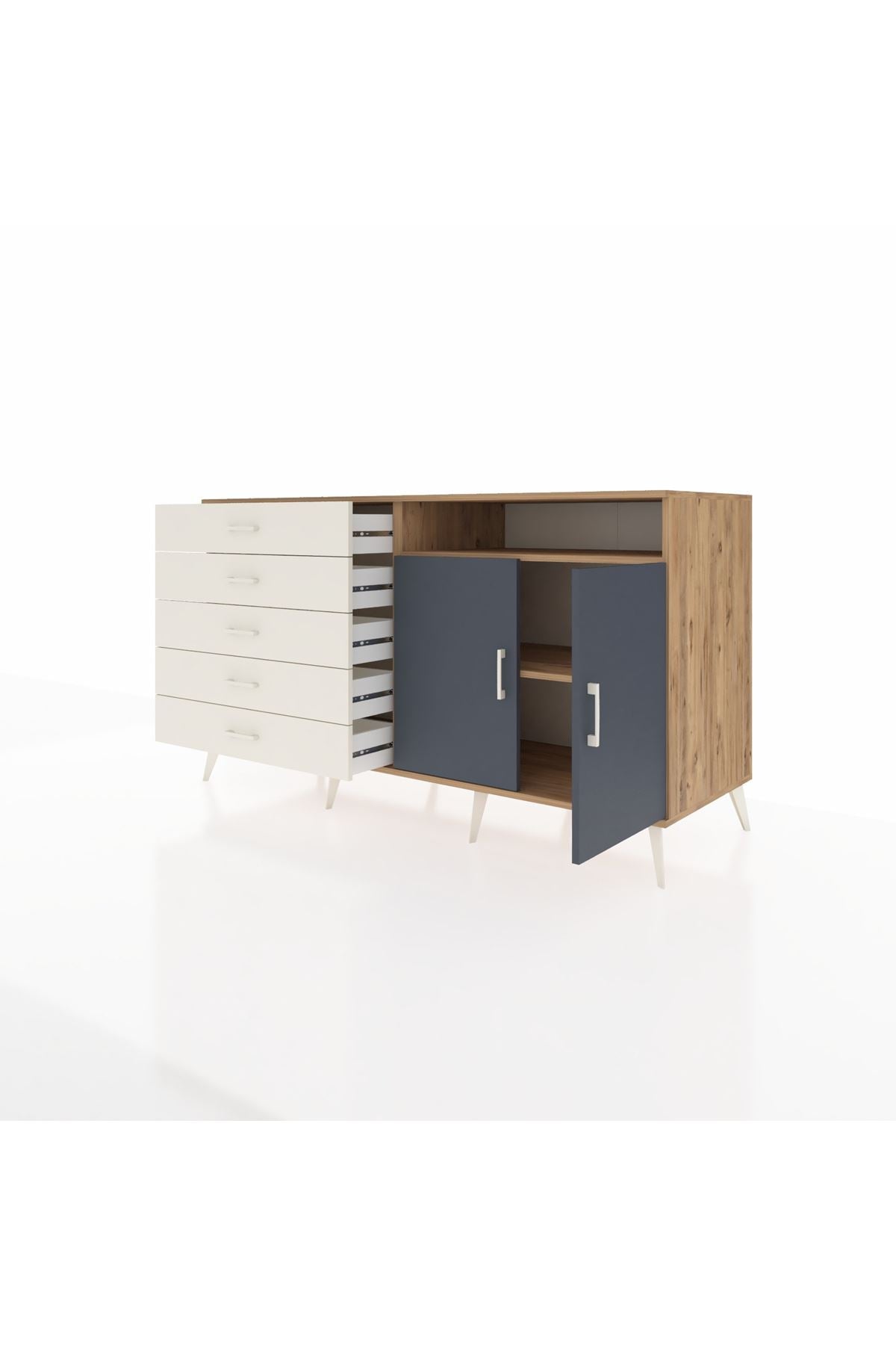 Kronos Konsol 2 Raflı 5 Çekmeceli 2 Kapaklı 176x59x99 Çam-Antrasit/Aytaşı