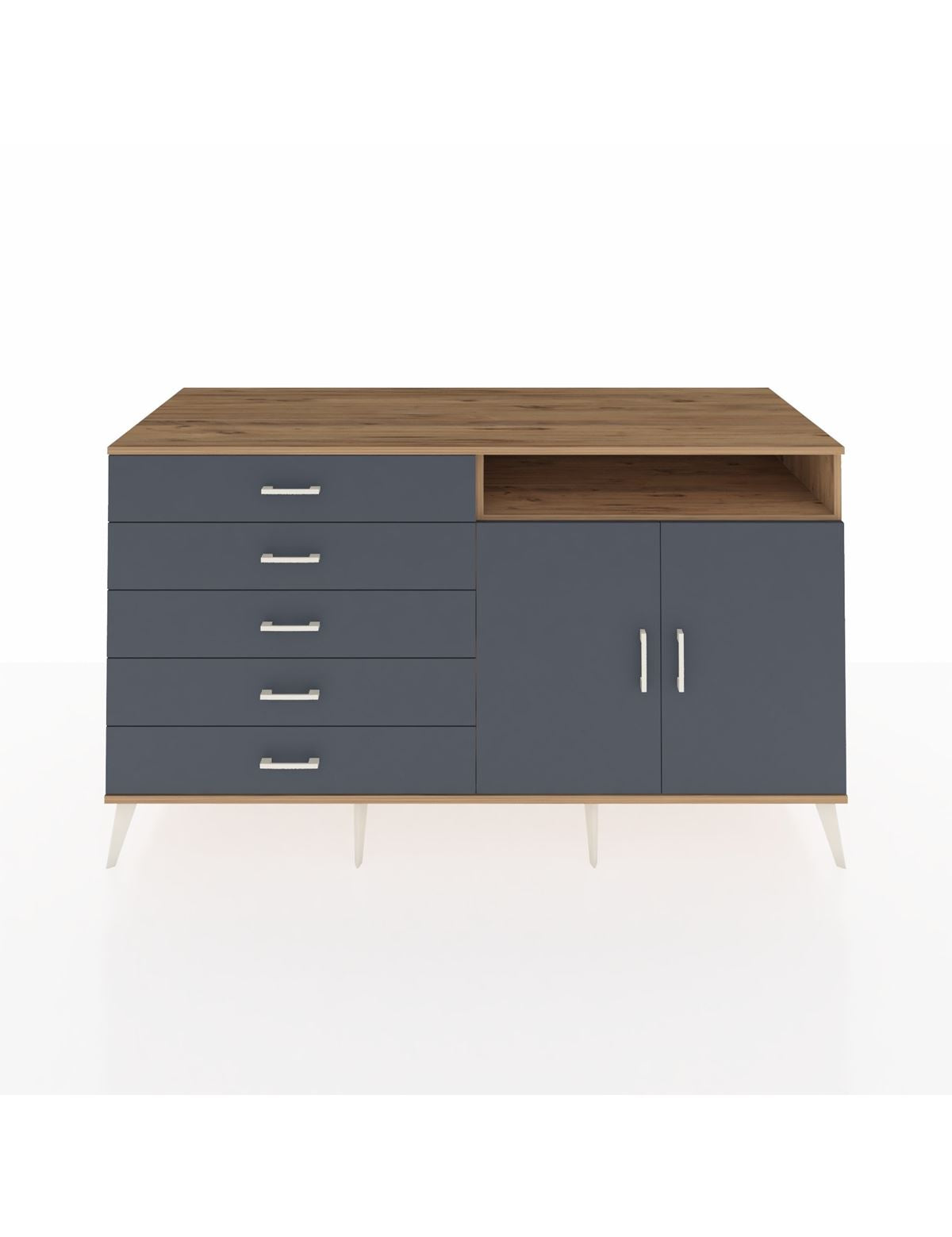 Kronos Konsol 2 Raflı 5 Çekmeceli 2 Kapaklı 176x59x99 Çam-Antrasit