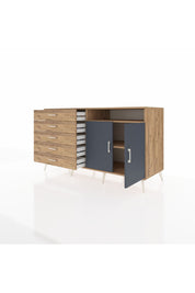 Kronos Konsol 2 Raflı 5 Çekmeceli 2 Kapaklı 176x59x99 Çam-Antrasit/Çam