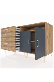 Kronos Konsol 2 Raflı 5 Çekmeceli 2 Kapaklı 176x59x99 Çam-Antrasit/Çam