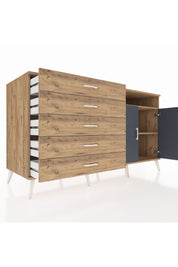 Kronos Konsol 2 Raflı 5 Çekmeceli 2 Kapaklı 176x59x99 Çam-Antrasit/Çam