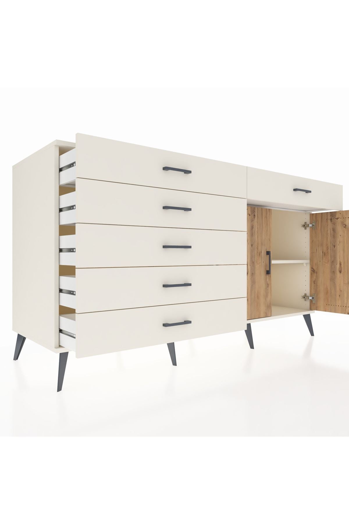 Kronos Konsol Tek Raflı 6 Çekmeceli 2 Kapaklı 176x59x99 Aytaşı-Çam/Aytaşı