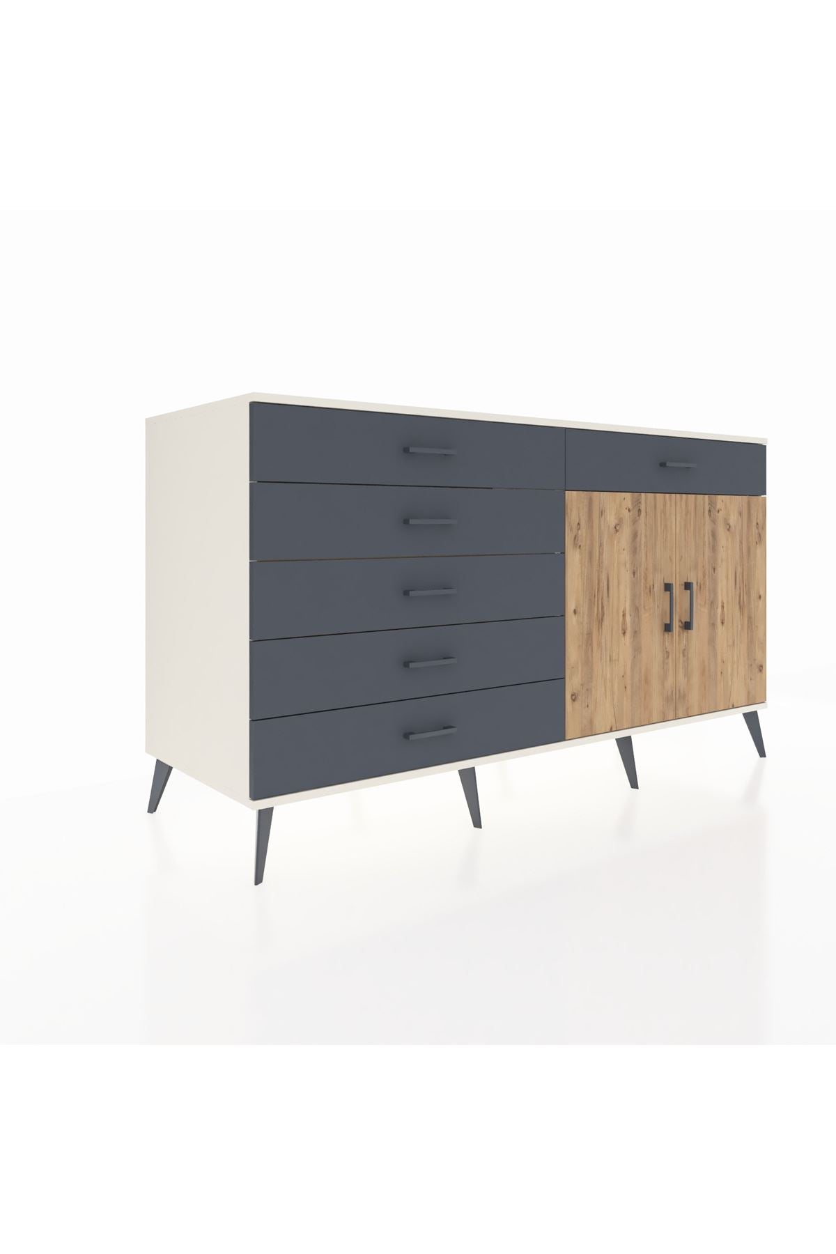 Kronos Konsol Tek Raflı 6 Çekmeceli 2 Kapaklı 176x59x99 Aytaşı-Çam/Antrasit