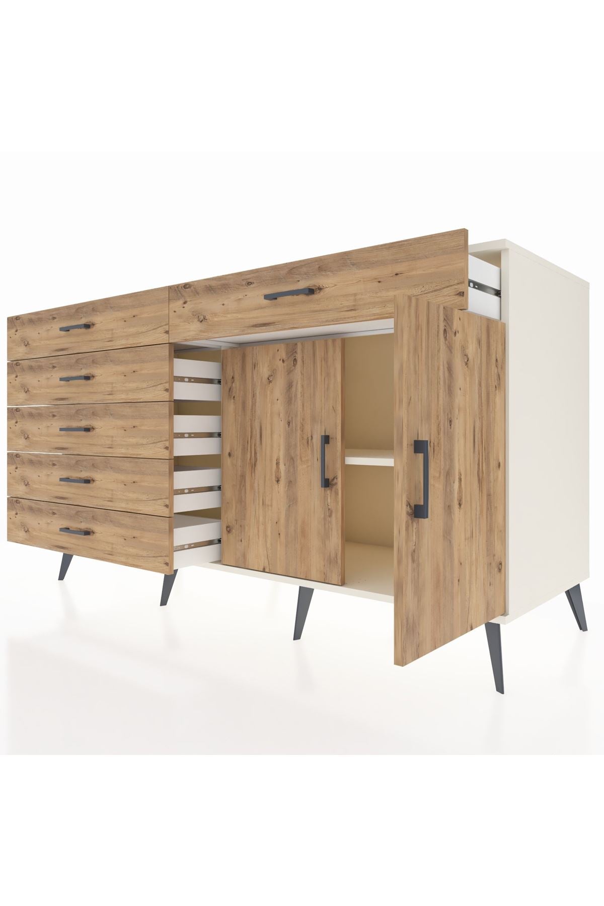 Kronos Konsol Tek Raflı 6 Çekmeceli 2 Kapaklı 176x59x99 Aytaşı-Çam