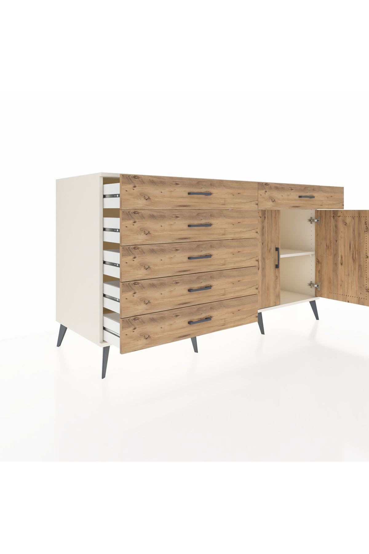 Kronos Konsol Tek Raflı 6 Çekmeceli 2 Kapaklı 176x59x99 Aytaşı-Çam