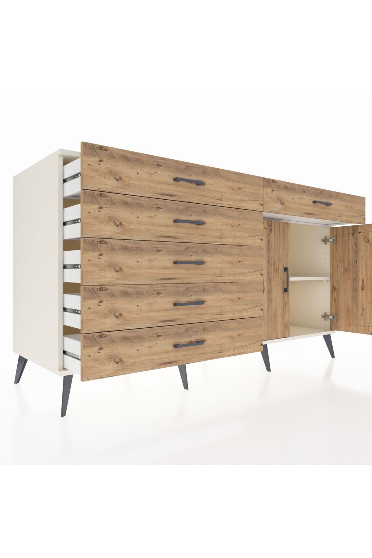 Kronos Konsol Tek Raflı 6 Çekmeceli 2 Kapaklı 176x59x99 Aytaşı-Çam