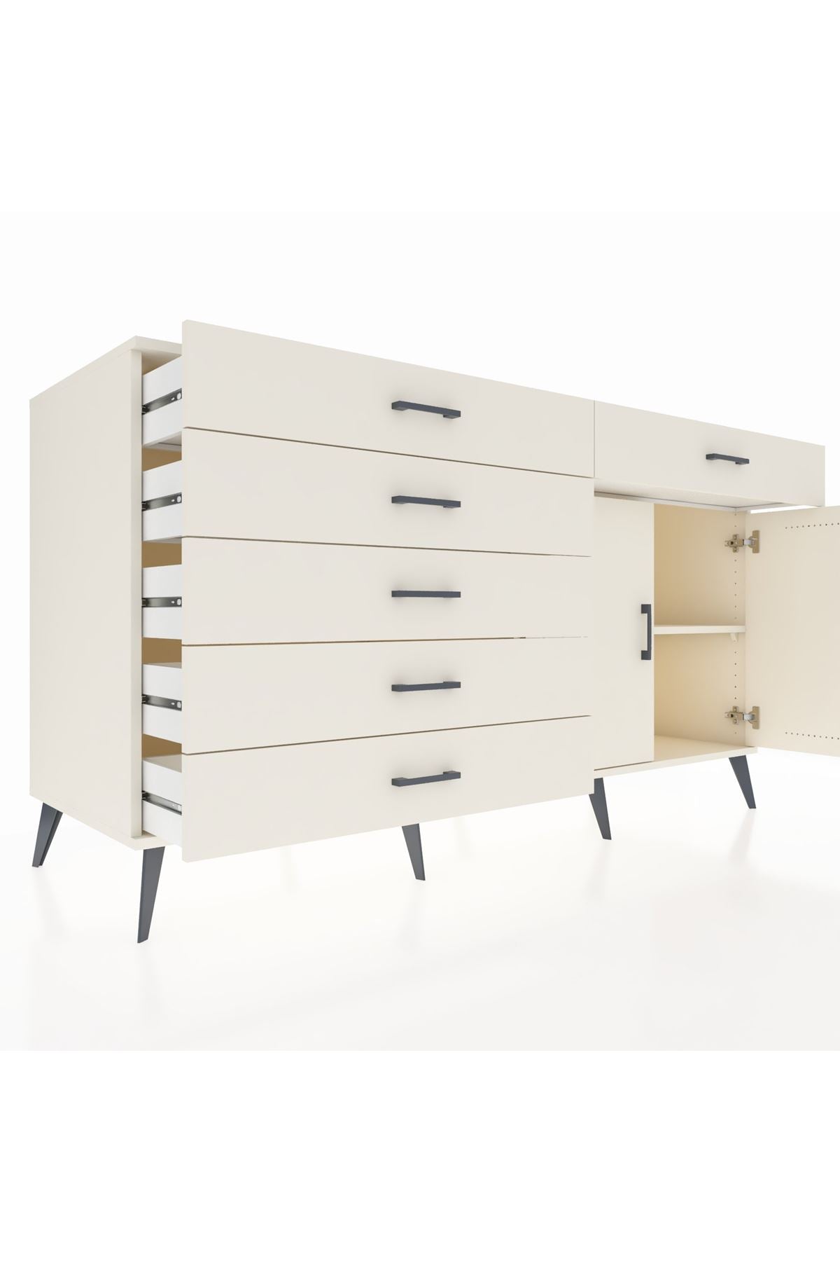 Kronos Konsol Tek Raflı 6 Çekmeceli 2 Kapaklı 176x59x99 Aytaşı-Aytaşı