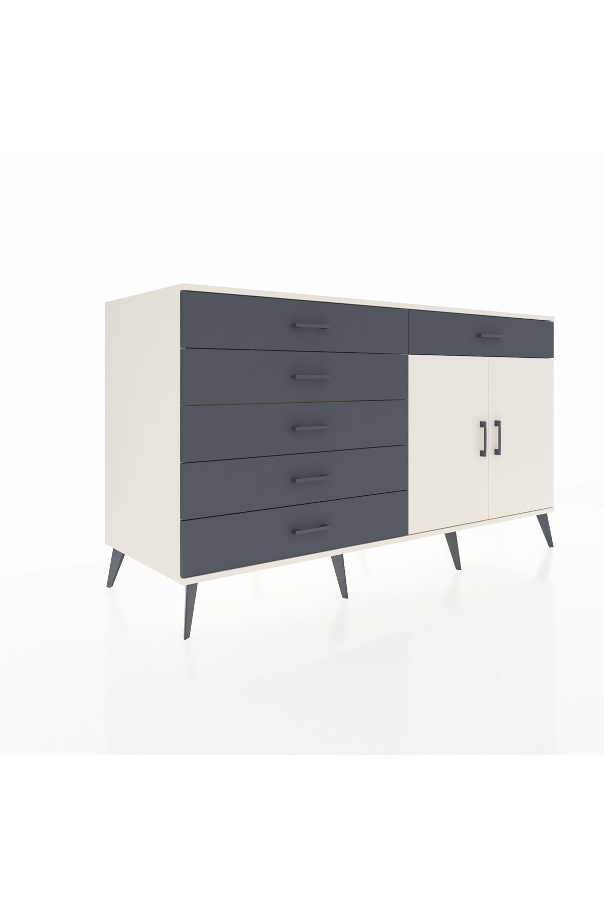 Kronos Konsol Tek Raflı 6 Çekmeceli 2 Kapaklı 176x59x99 Aytaşı-Aytaşı/Antrasit