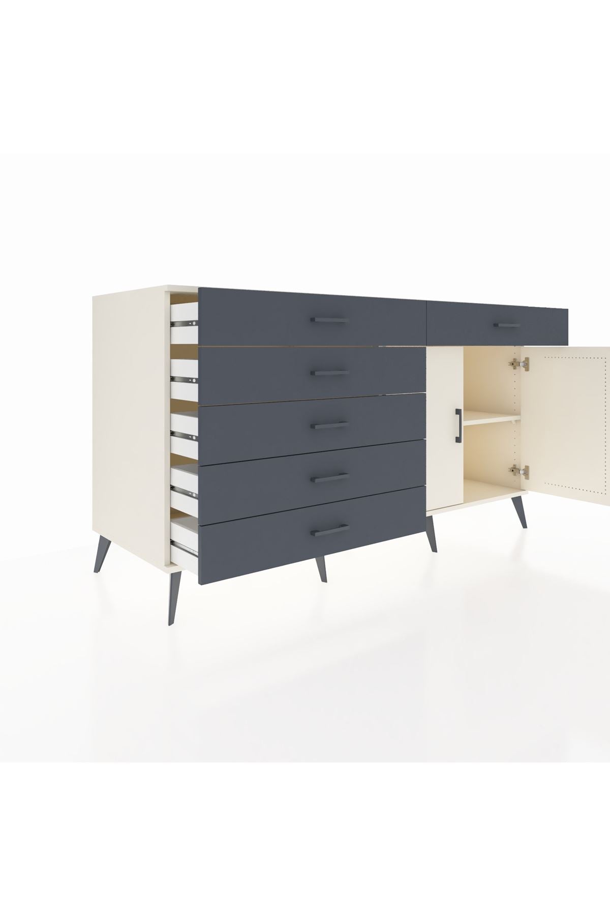 Kronos Konsol Tek Raflı 6 Çekmeceli 2 Kapaklı 176x59x99 Aytaşı-Aytaşı/Antrasit