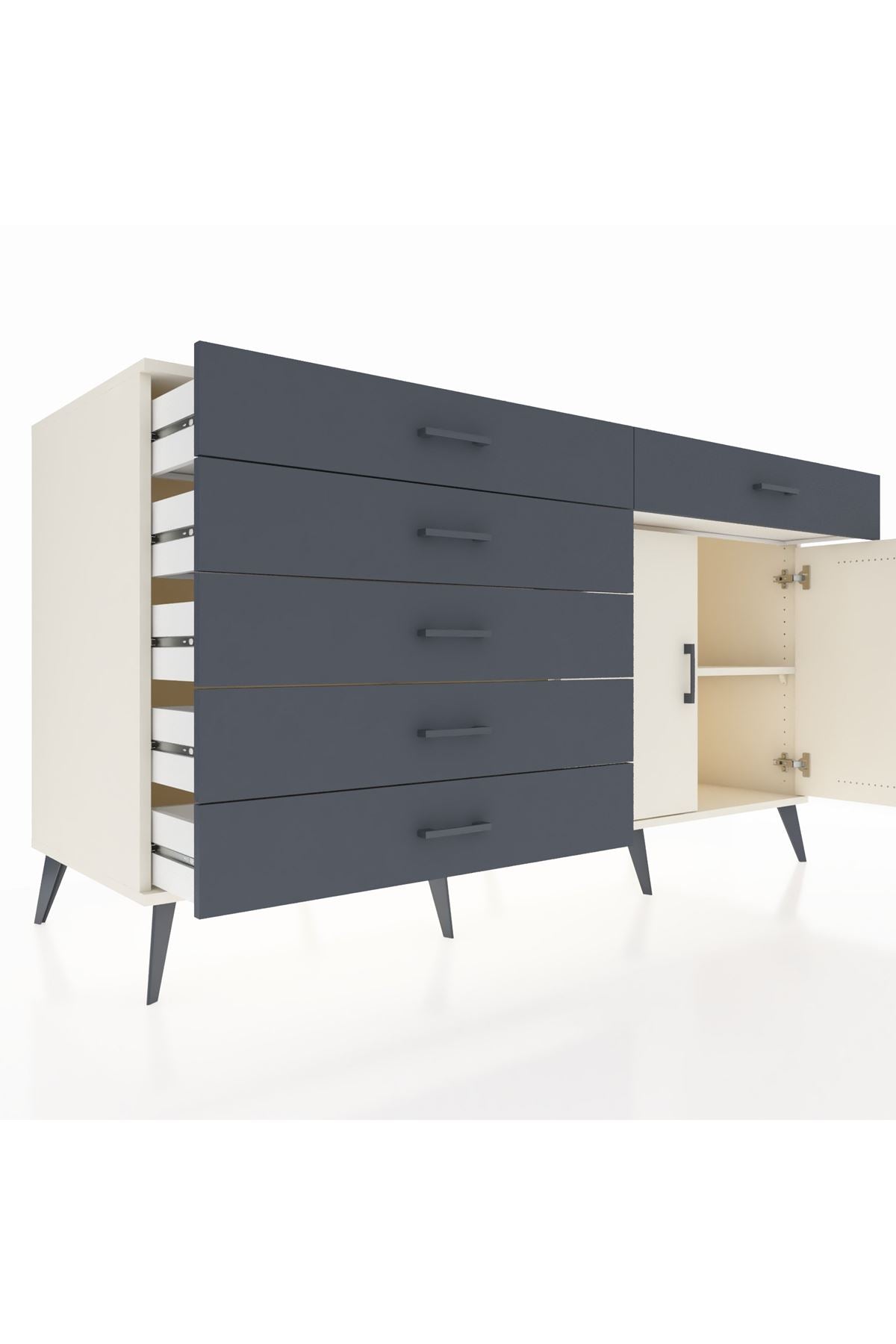 Kronos Konsol Tek Raflı 6 Çekmeceli 2 Kapaklı 176x59x99 Aytaşı-Aytaşı/Antrasit