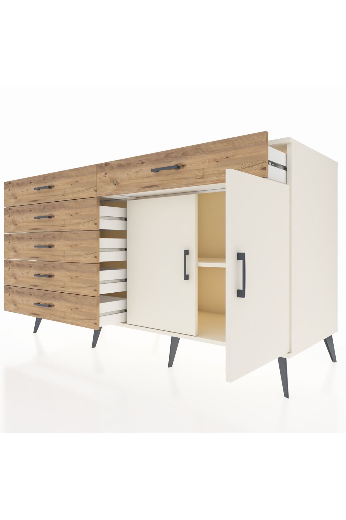 Kronos Konsol Tek Raflı 6 Çekmeceli 2 Kapaklı 176x59x99 Aytaşı-Aytaşı/Çam