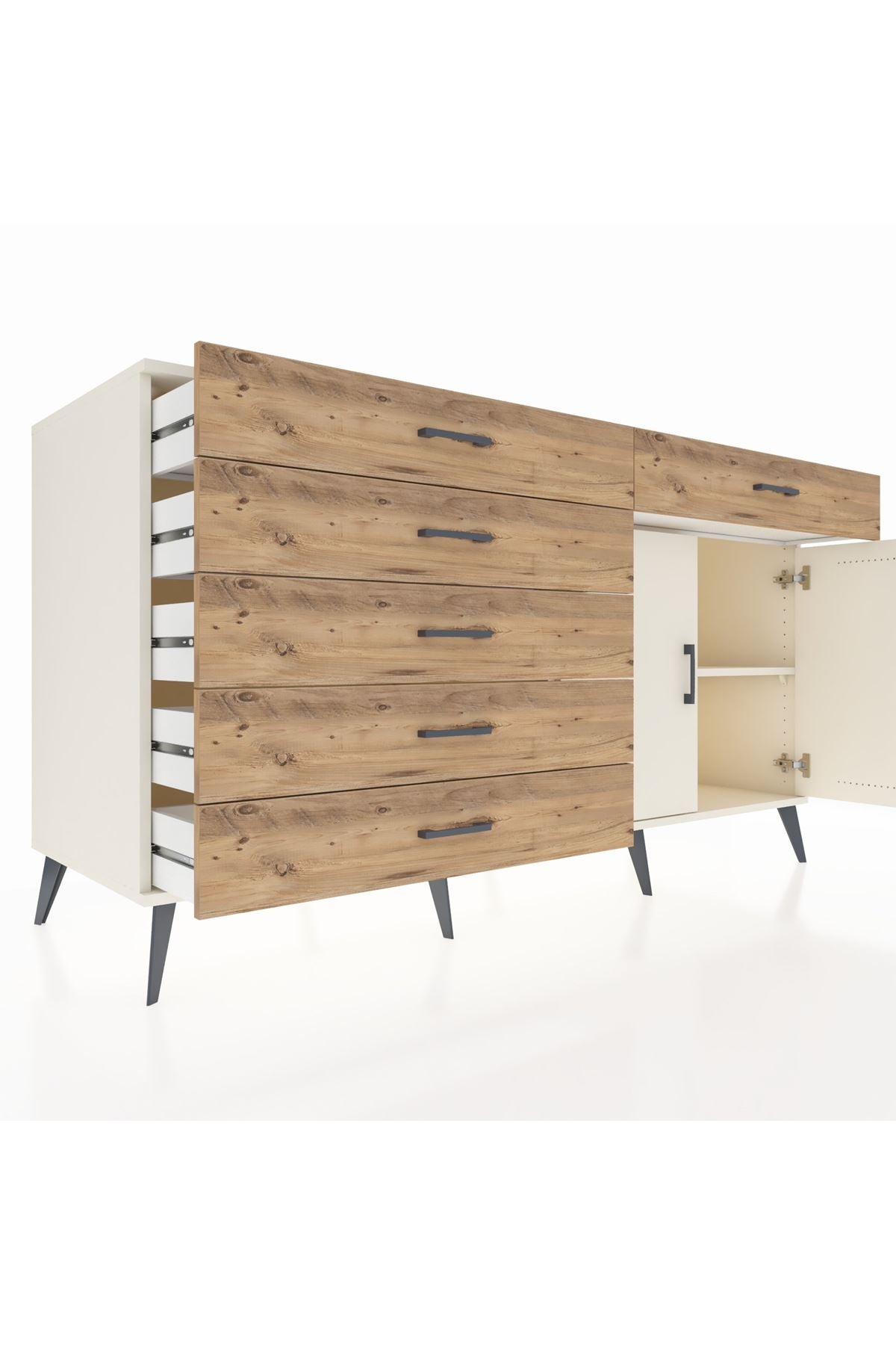 Kronos Konsol Tek Raflı 6 Çekmeceli 2 Kapaklı 176x59x99 Aytaşı-Aytaşı/Çam