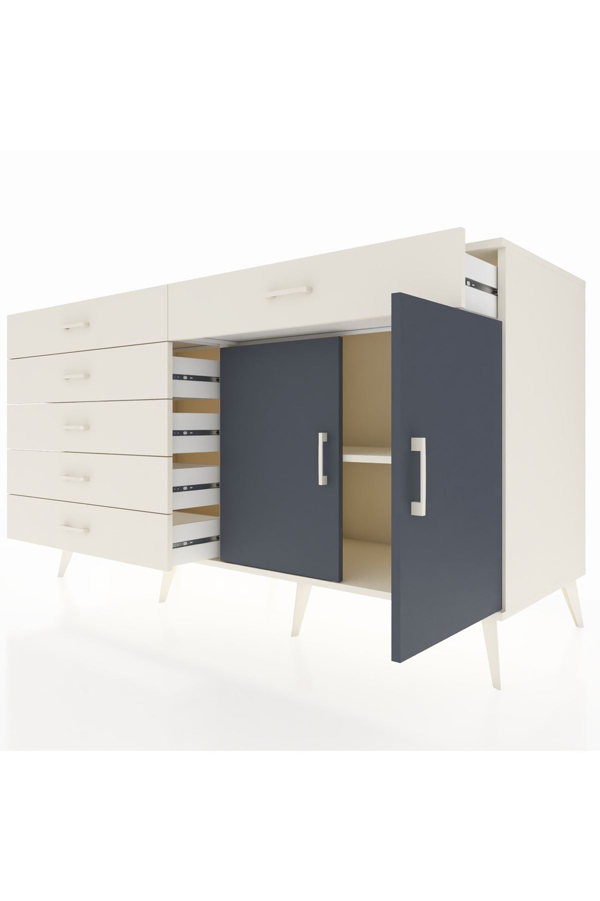 Kronos Konsol Tek Raflı 6 Çekmeceli 2 Kapaklı 176x59x99 Aytaşı-Antrasit/Aytaşı