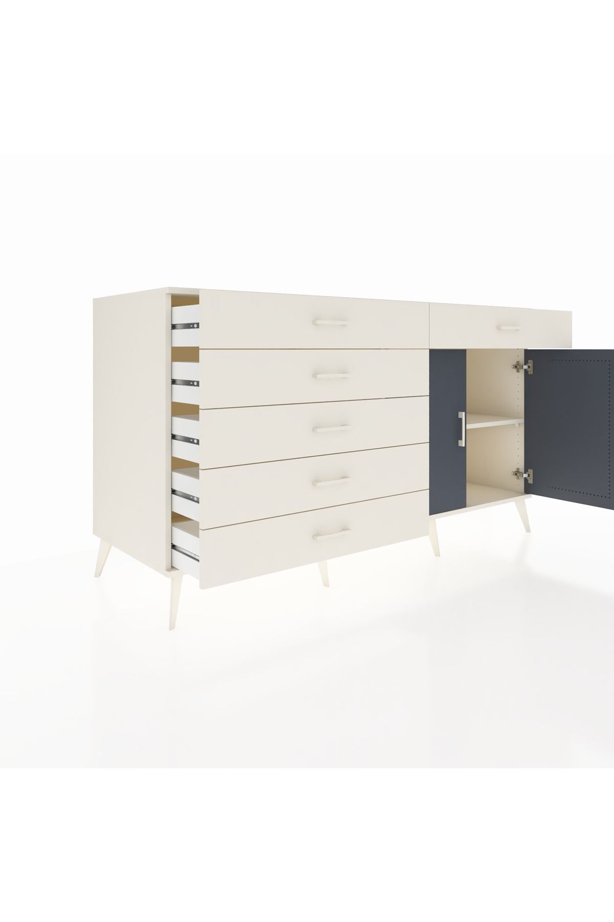 Kronos Konsol Tek Raflı 6 Çekmeceli 2 Kapaklı 176x59x99 Aytaşı-Antrasit/Aytaşı