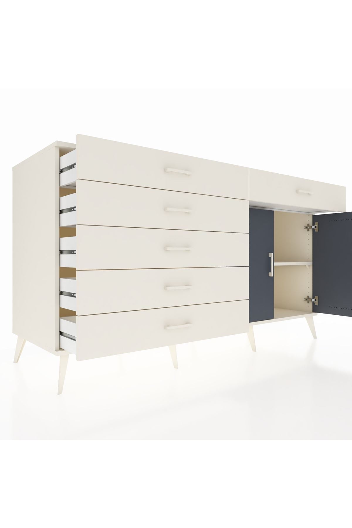 Kronos Konsol Tek Raflı 6 Çekmeceli 2 Kapaklı 176x59x99 Aytaşı-Antrasit/Aytaşı