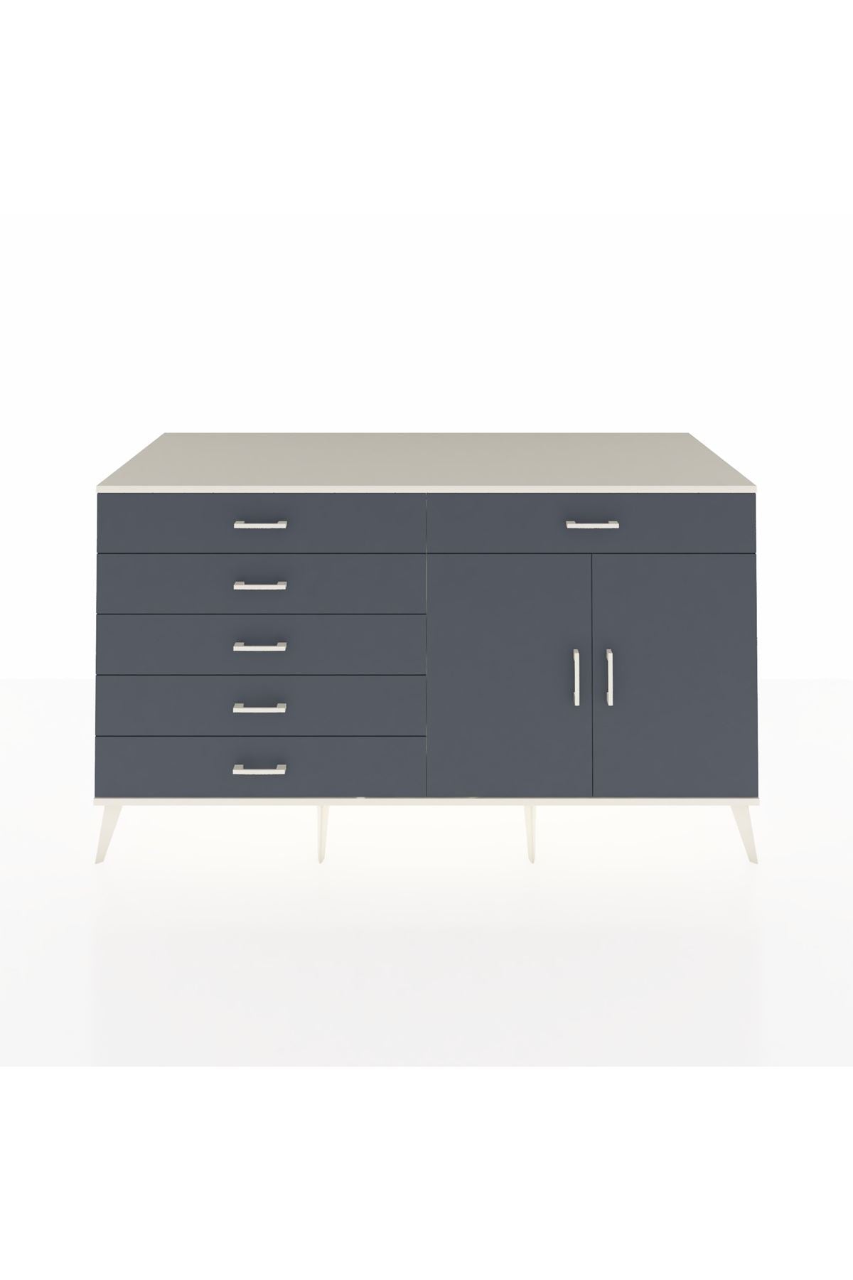 Kronos Konsol Tek Raflı 6 Çekmeceli 2 Kapaklı 176x59x99 Aytaşı-Antrasit