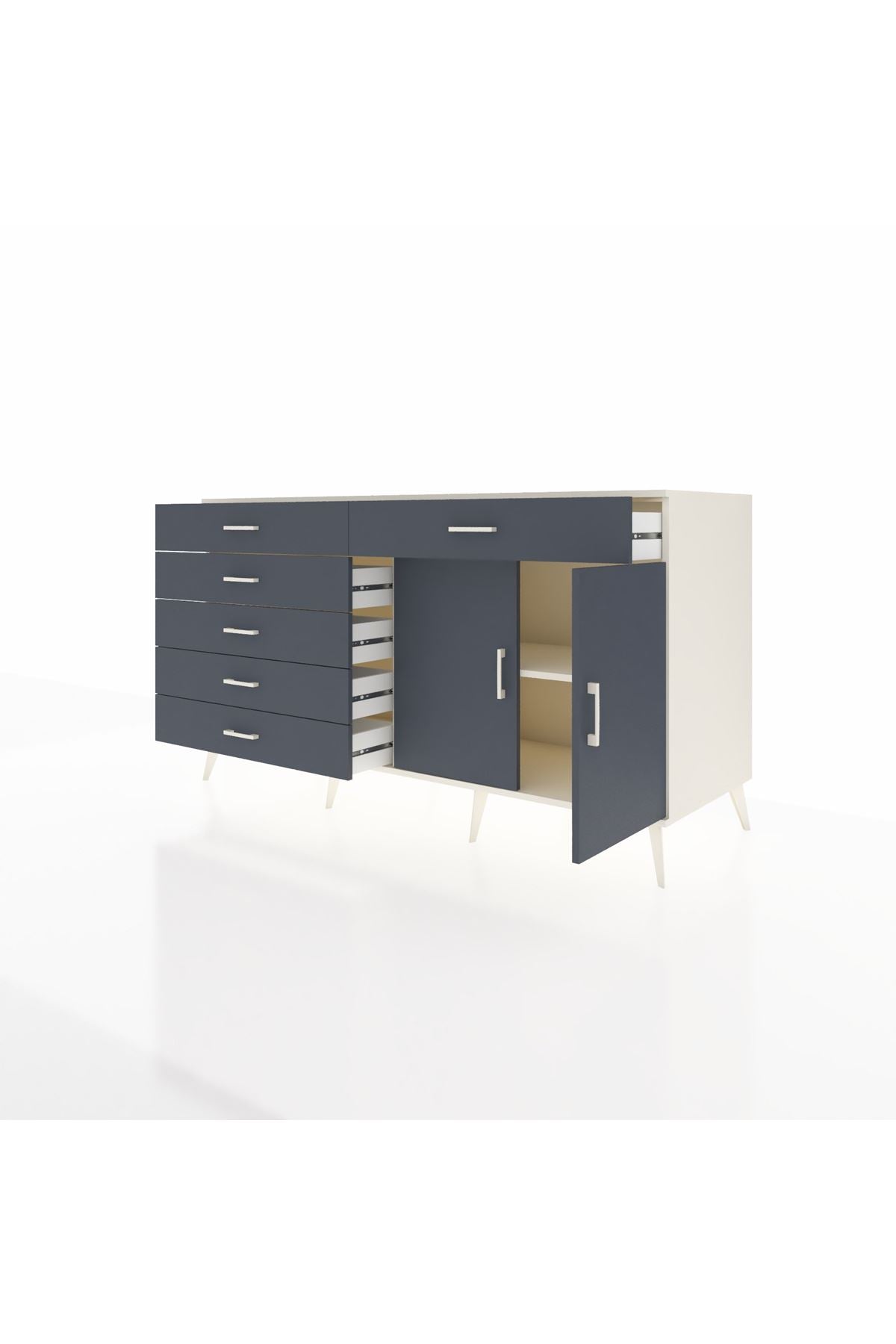 Kronos Konsol Tek Raflı 6 Çekmeceli 2 Kapaklı 176x59x99 Aytaşı-Antrasit