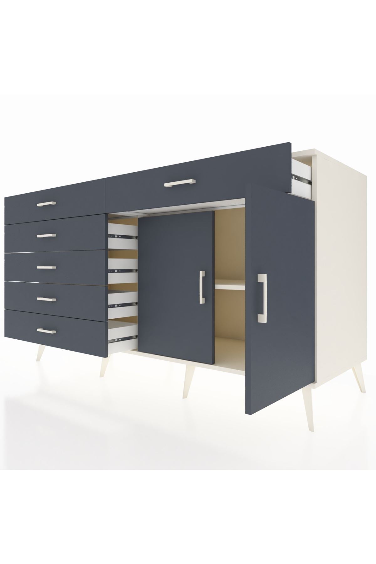 Kronos Konsol Tek Raflı 6 Çekmeceli 2 Kapaklı 176x59x99 Aytaşı-Antrasit