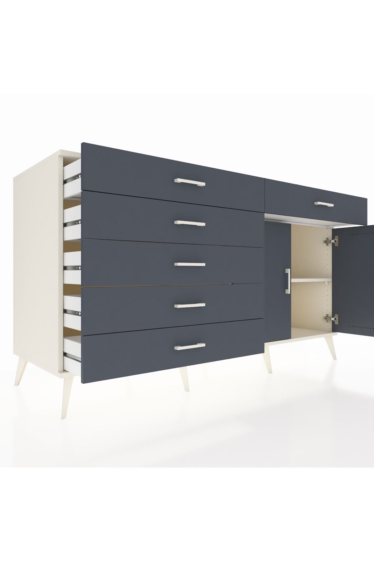 Kronos Konsol Tek Raflı 6 Çekmeceli 2 Kapaklı 176x59x99 Aytaşı-Antrasit