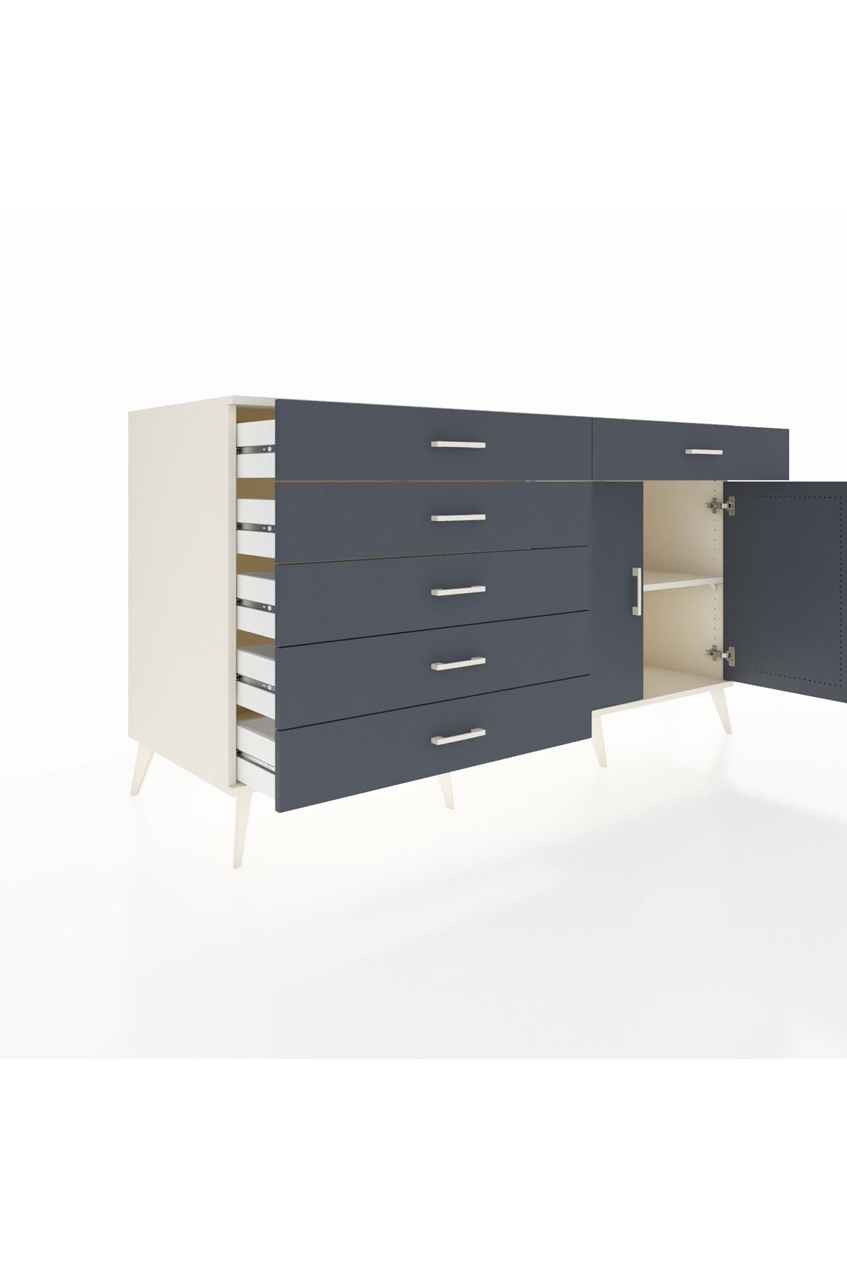 Kronos Konsol Tek Raflı 6 Çekmeceli 2 Kapaklı 176x59x99 Aytaşı-Antrasit