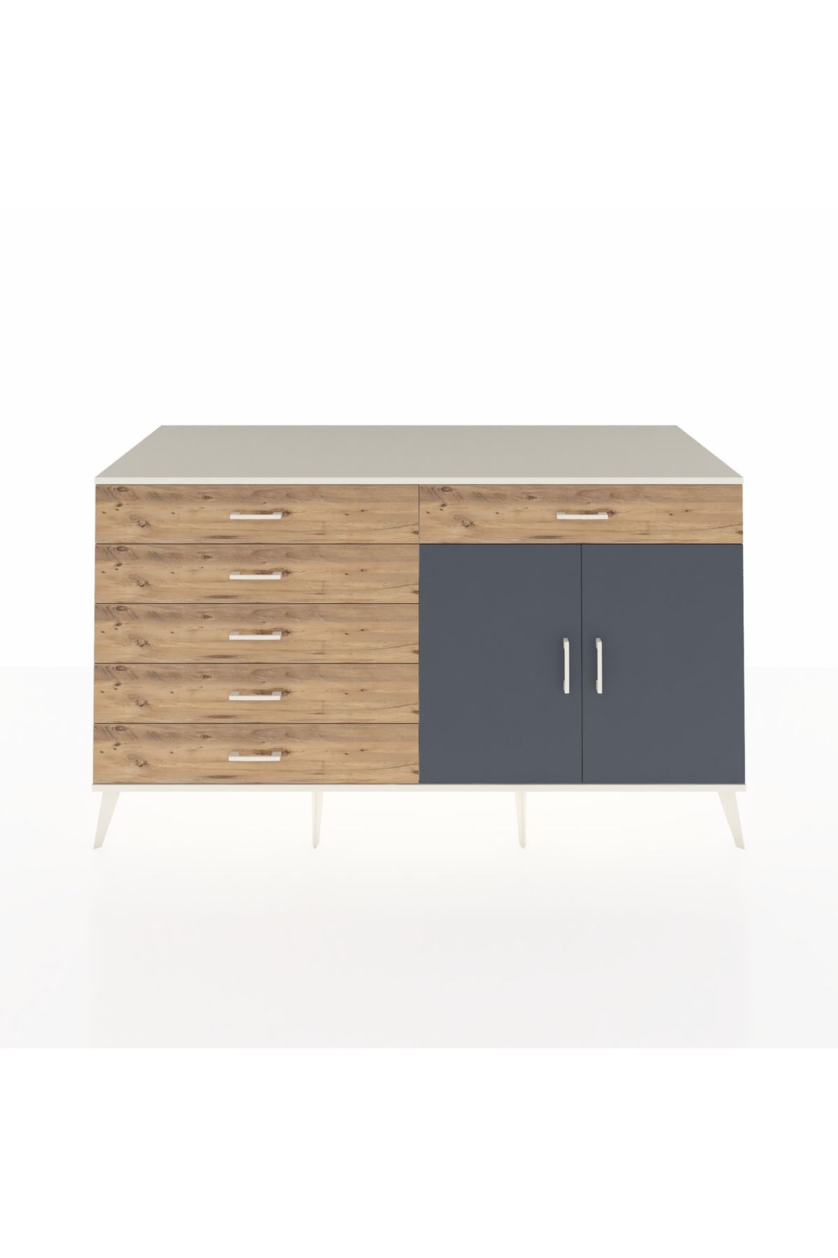 Kronos Konsol Tek Raflı 6 Çekmeceli 2 Kapaklı 176x59x99 Aytaşı-Antrasit/Çam