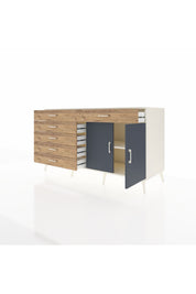 Kronos Konsol Tek Raflı 6 Çekmeceli 2 Kapaklı 176x59x99 Aytaşı-Antrasit/Çam