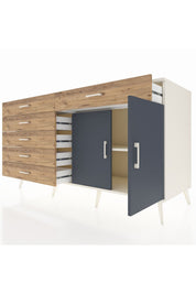 Kronos Konsol Tek Raflı 6 Çekmeceli 2 Kapaklı 176x59x99 Aytaşı-Antrasit/Çam