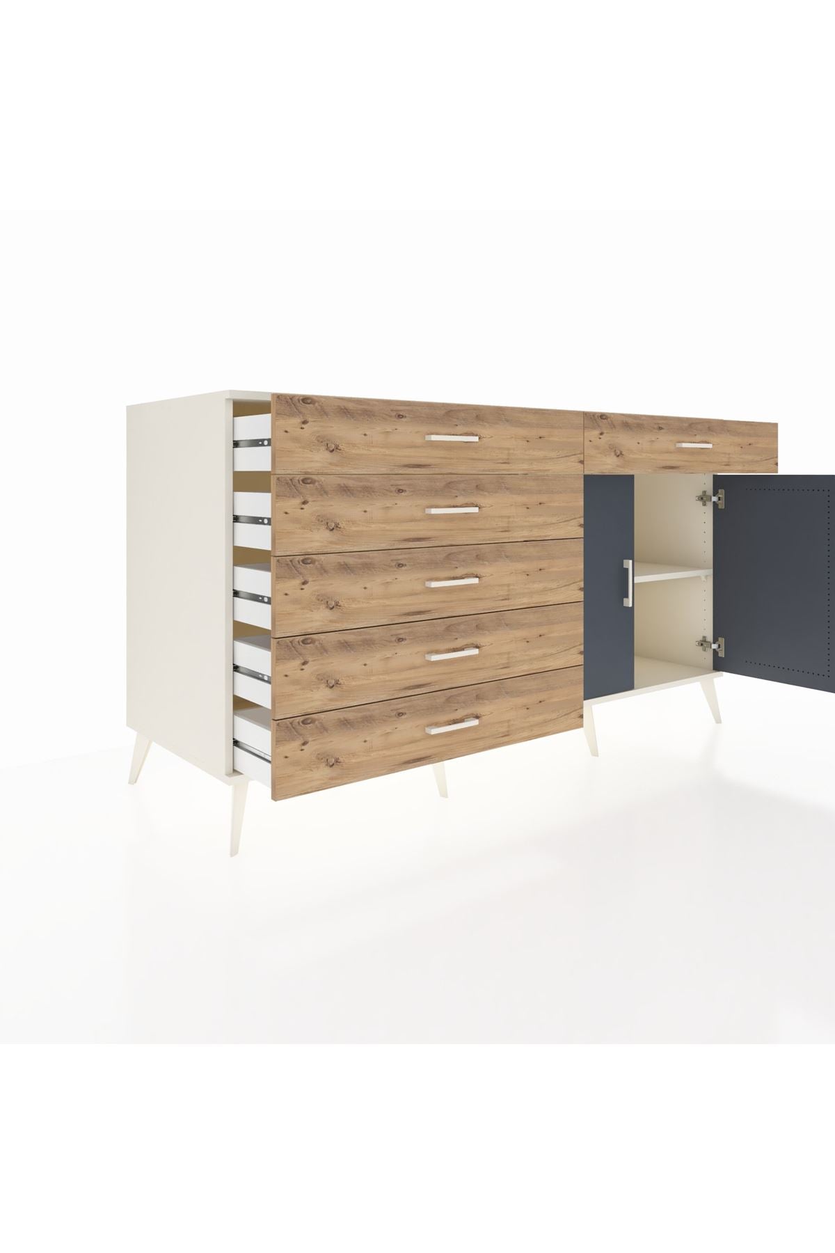 Kronos Konsol Tek Raflı 6 Çekmeceli 2 Kapaklı 176x59x99 Aytaşı-Antrasit/Çam