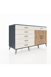 Kronos Konsol Tek Raflı 6 Çekmeceli 2 Kapaklı 176x59x99 Antrasit-Çam/Aytaşı