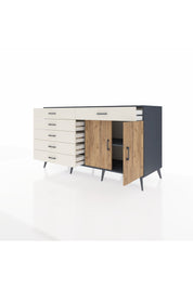 Kronos Konsol Tek Raflı 6 Çekmeceli 2 Kapaklı 176x59x99 Antrasit-Çam/Aytaşı