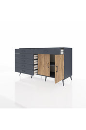 Kronos Konsol Tek Raflı 6 Çekmeceli 2 Kapaklı 176x59x99 Antrasit-Çam/Antrasit