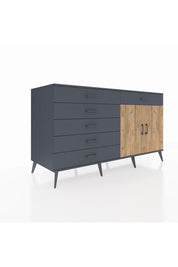 Kronos Konsol Tek Raflı 6 Çekmeceli 2 Kapaklı 176x59x99 Antrasit-Çam/Antrasit