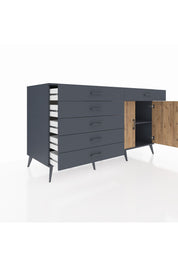 Kronos Konsol Tek Raflı 6 Çekmeceli 2 Kapaklı 176x59x99 Antrasit-Çam/Antrasit