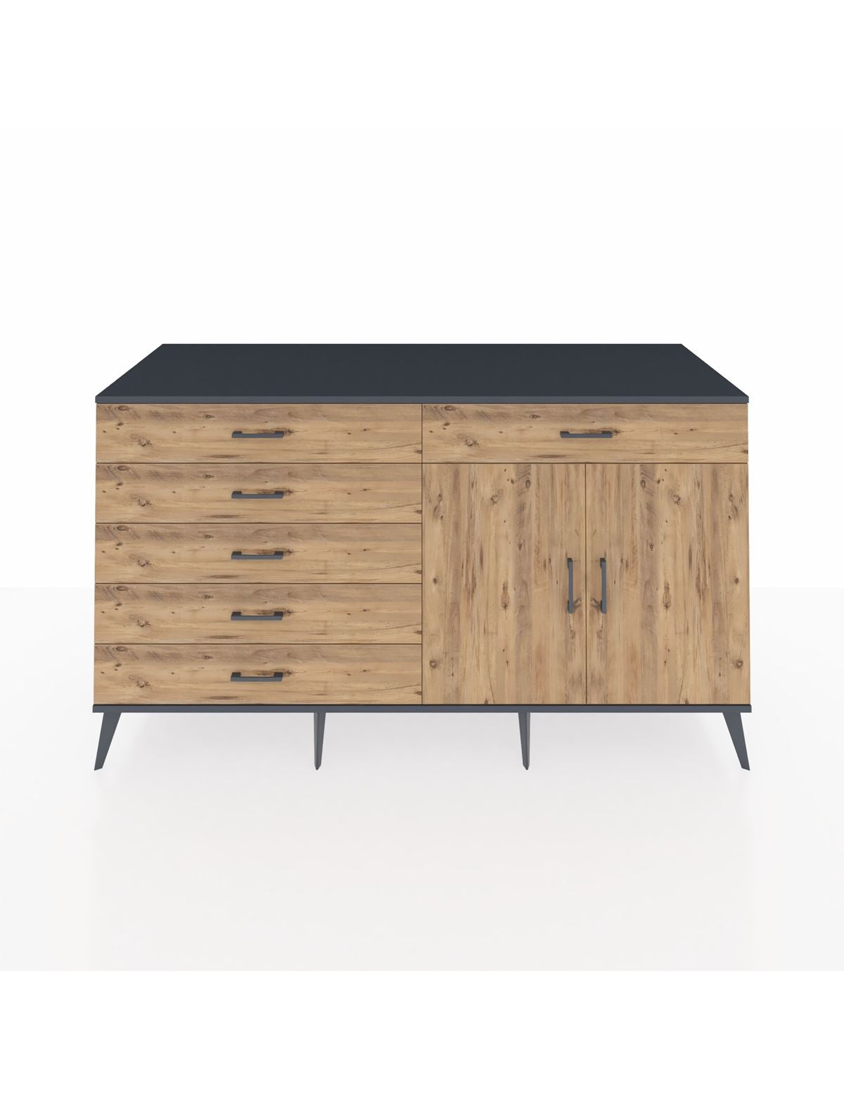 Kronos Konsol Tek Raflı 6 Çekmeceli 2 Kapaklı 176x59x99 Antrasit-Çam