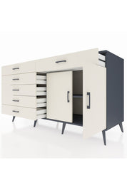 Kronos Konsol Tek Raflı 6 Çekmeceli 2 Kapaklı 176x59x99 Antrasit-Aytaşı