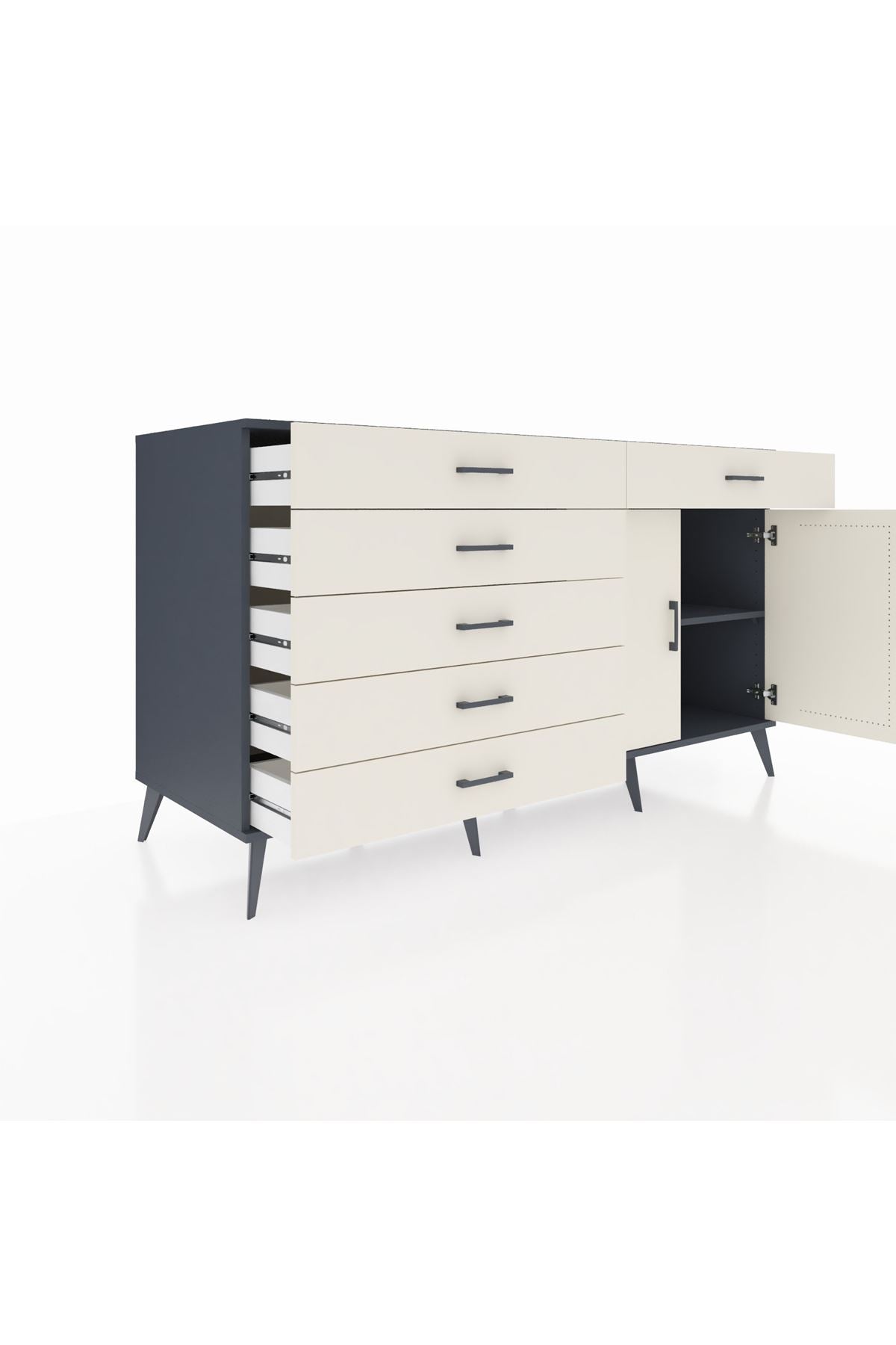 Kronos Konsol Tek Raflı 6 Çekmeceli 2 Kapaklı 176x59x99 Antrasit-Aytaşı