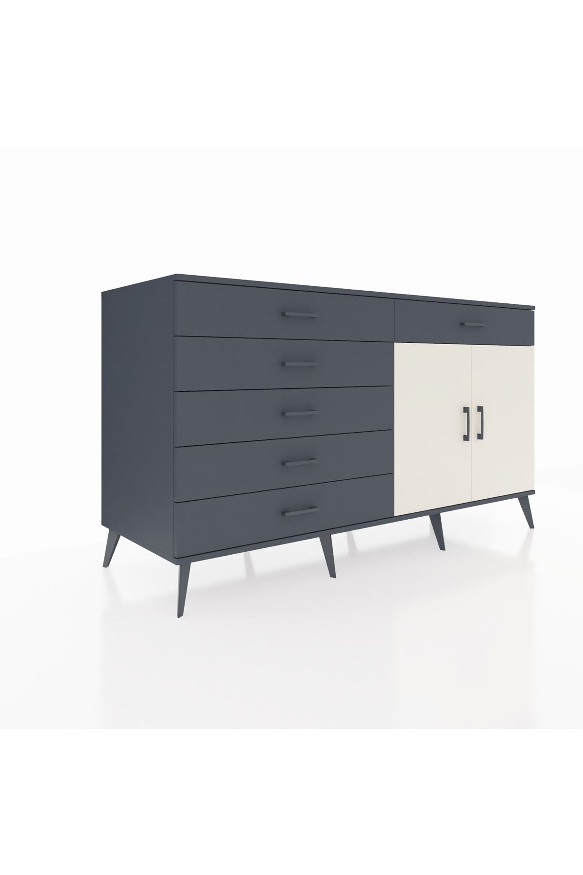 Kronos Konsol Tek Raflı 6 Çekmeceli 2 Kapaklı 176x59x99 Antrasit-Aytaşı/Antrasit