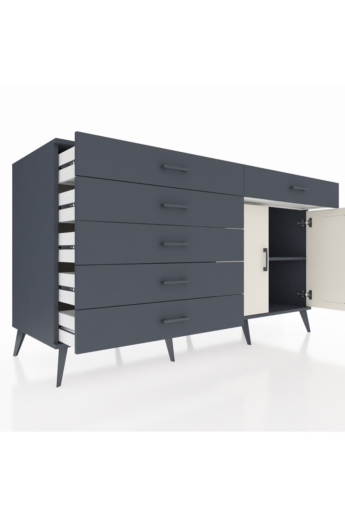 Kronos Konsol Tek Raflı 6 Çekmeceli 2 Kapaklı 176x59x99 Antrasit-Aytaşı/Antrasit