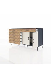 Kronos Konsol Tek Raflı 6 Çekmeceli 2 Kapaklı 176x59x99 Antrasit-Aytaşı/Çam