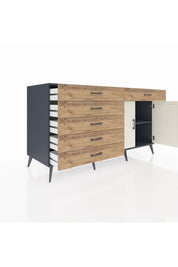 Kronos Konsol Tek Raflı 6 Çekmeceli 2 Kapaklı 176x59x99 Antrasit-Aytaşı/Çam