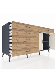 Kronos Konsol Tek Raflı 6 Çekmeceli 2 Kapaklı 176x59x99 Antrasit-Aytaşı/Çam