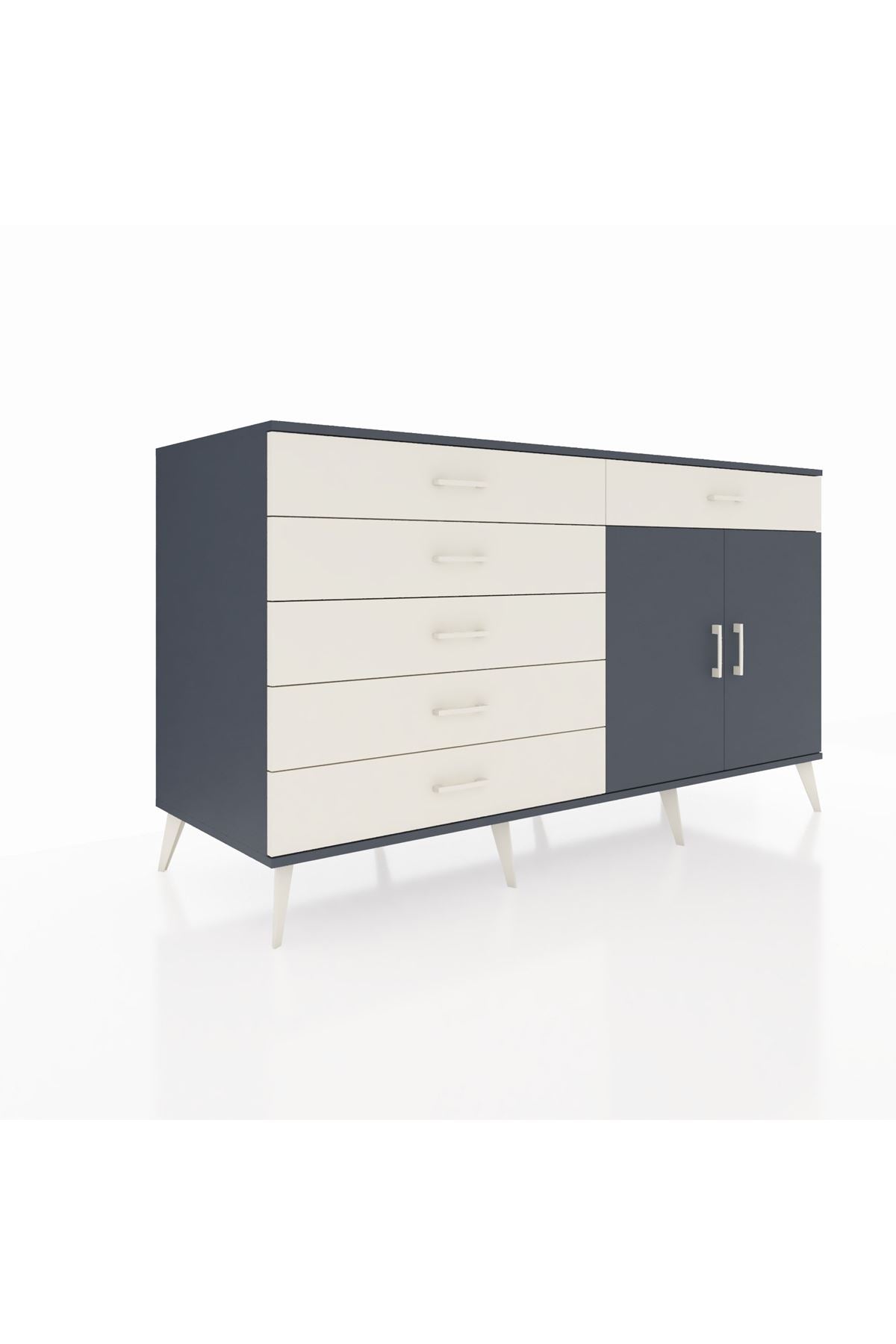 Kronos Konsol Tek Raflı 6 Çekmeceli 2 Kapaklı 176x59x99 Antrasit-Antrasit/Aytaşı