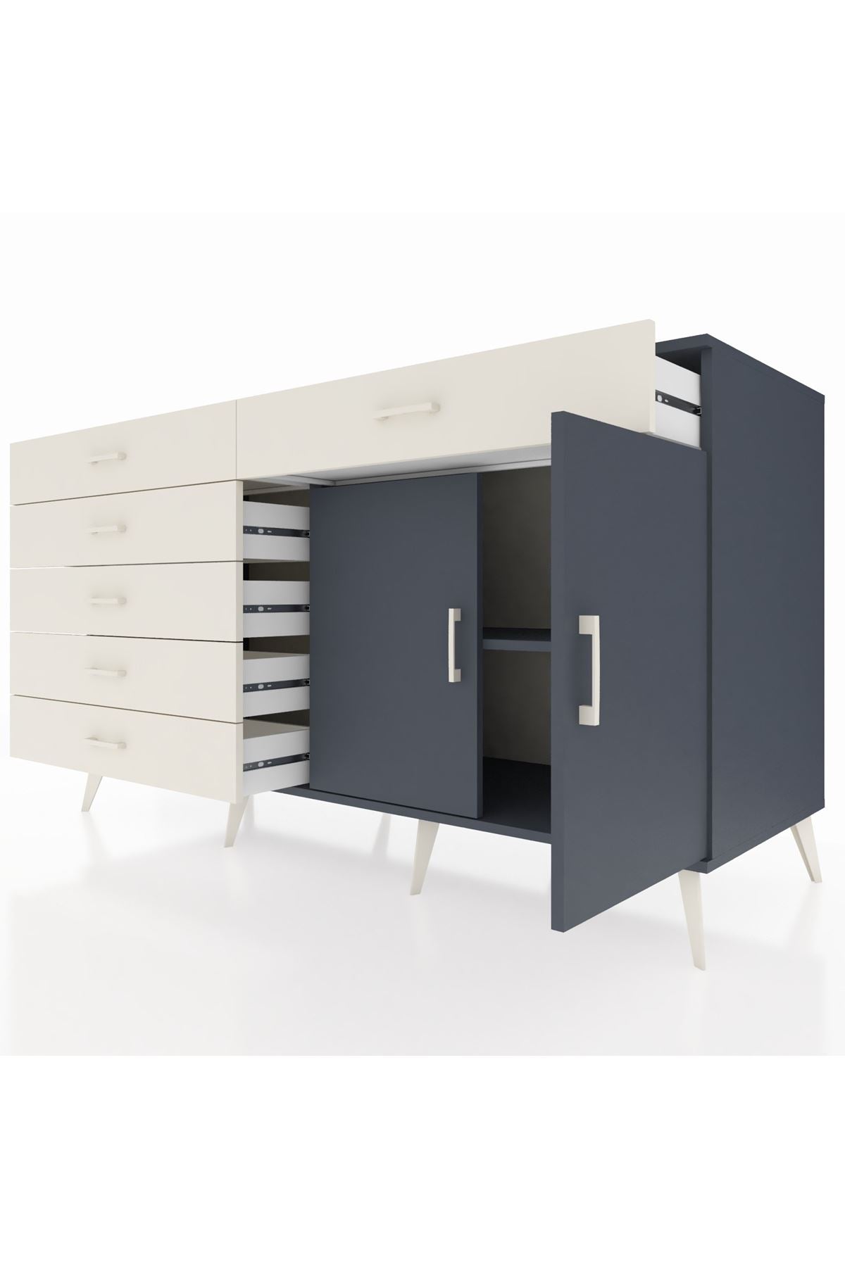 Kronos Konsol Tek Raflı 6 Çekmeceli 2 Kapaklı 176x59x99 Antrasit-Antrasit/Aytaşı