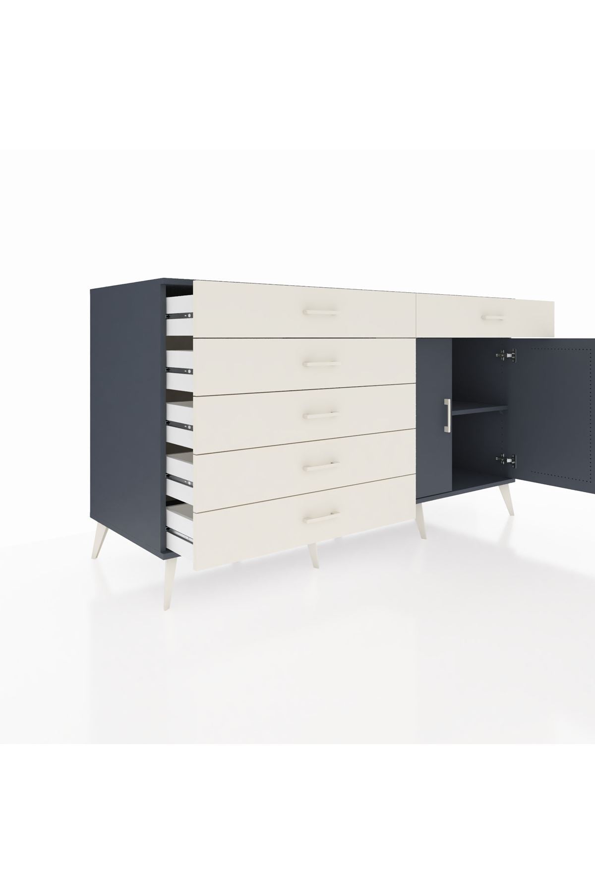 Kronos Konsol Tek Raflı 6 Çekmeceli 2 Kapaklı 176x59x99 Antrasit-Antrasit/Aytaşı